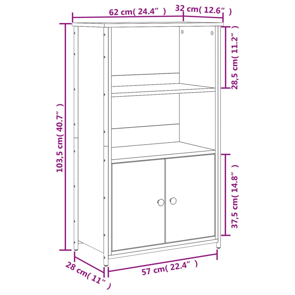 Highboard Black 62x32x103.5 cm Engineered Wood