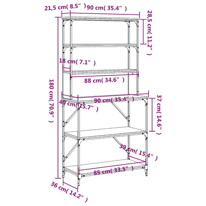 Baker's Rack 6-Tier Brown Oak 90x40x180 cm Engineered Wood