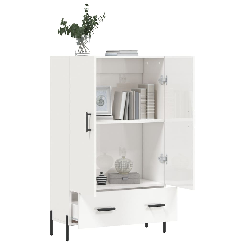 Highboard High Gloss White 69.5x31x115 cm Engineered Wood
