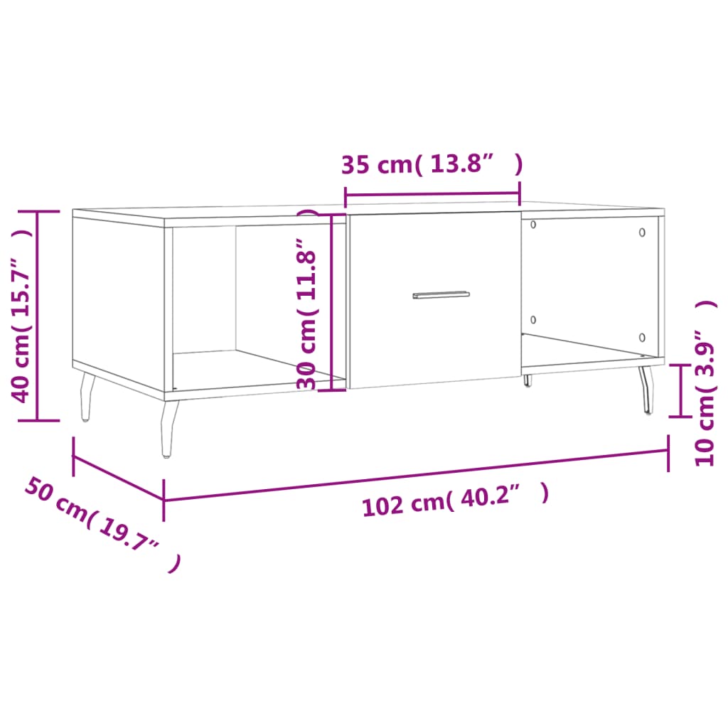 Coffee Table Black 102x50x40 cm Engineered Wood