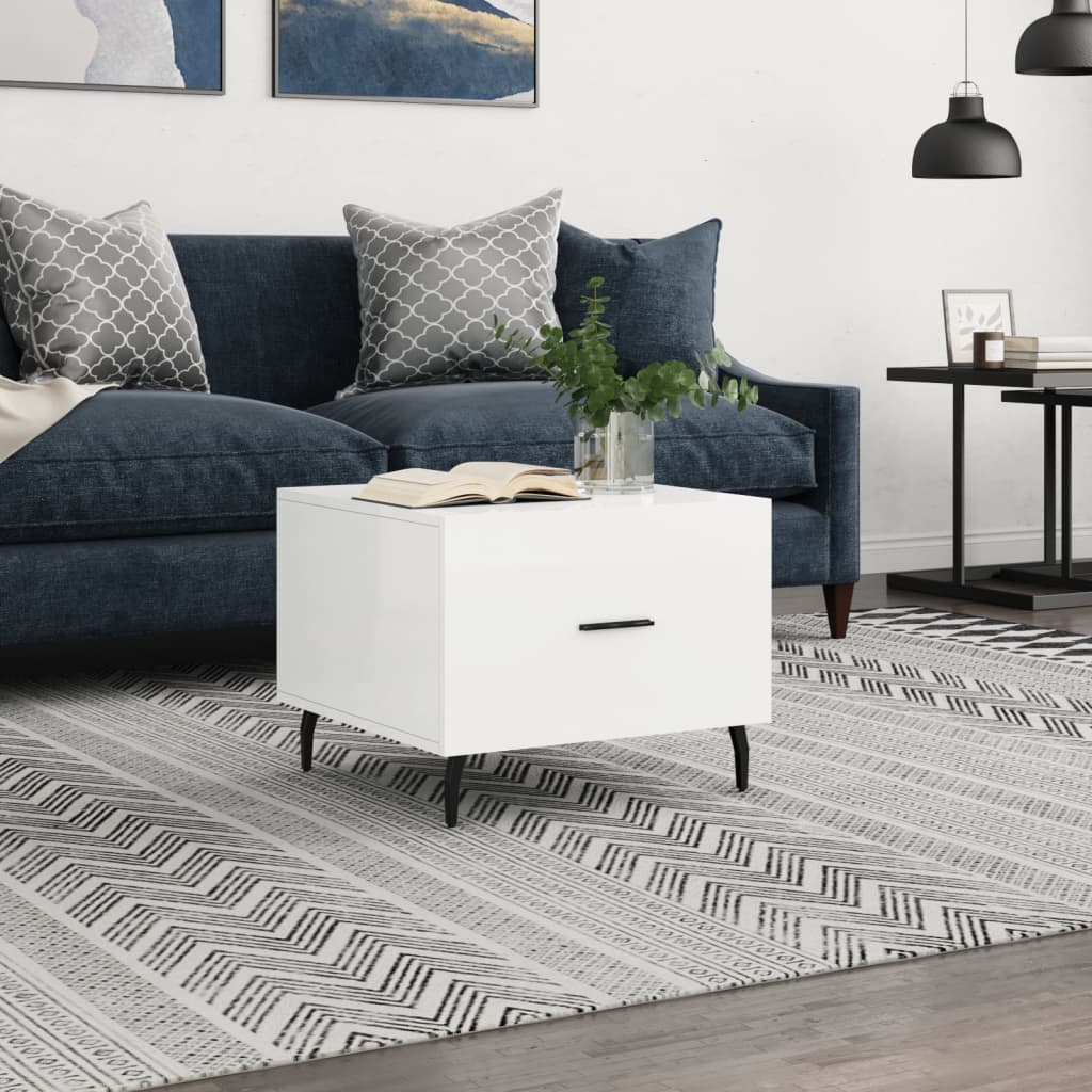 Coffee Table High Gloss White 50x50x40 cm Engineered Wood