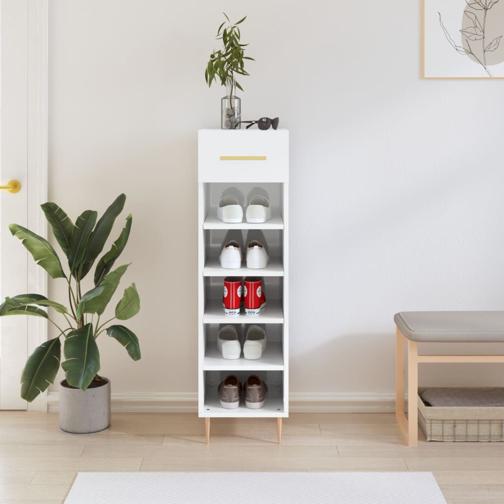 Shoe Cabinet High Gloss White 30x35x105 cm Engineered Wood