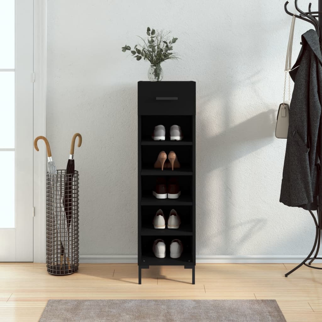 Shoe Cabinet | Black | Engineered wood | 30 cm x 35 cm x 105 cm