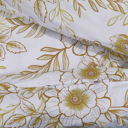 Duvet Cover Set White and Brown 155x220 cm Cotton