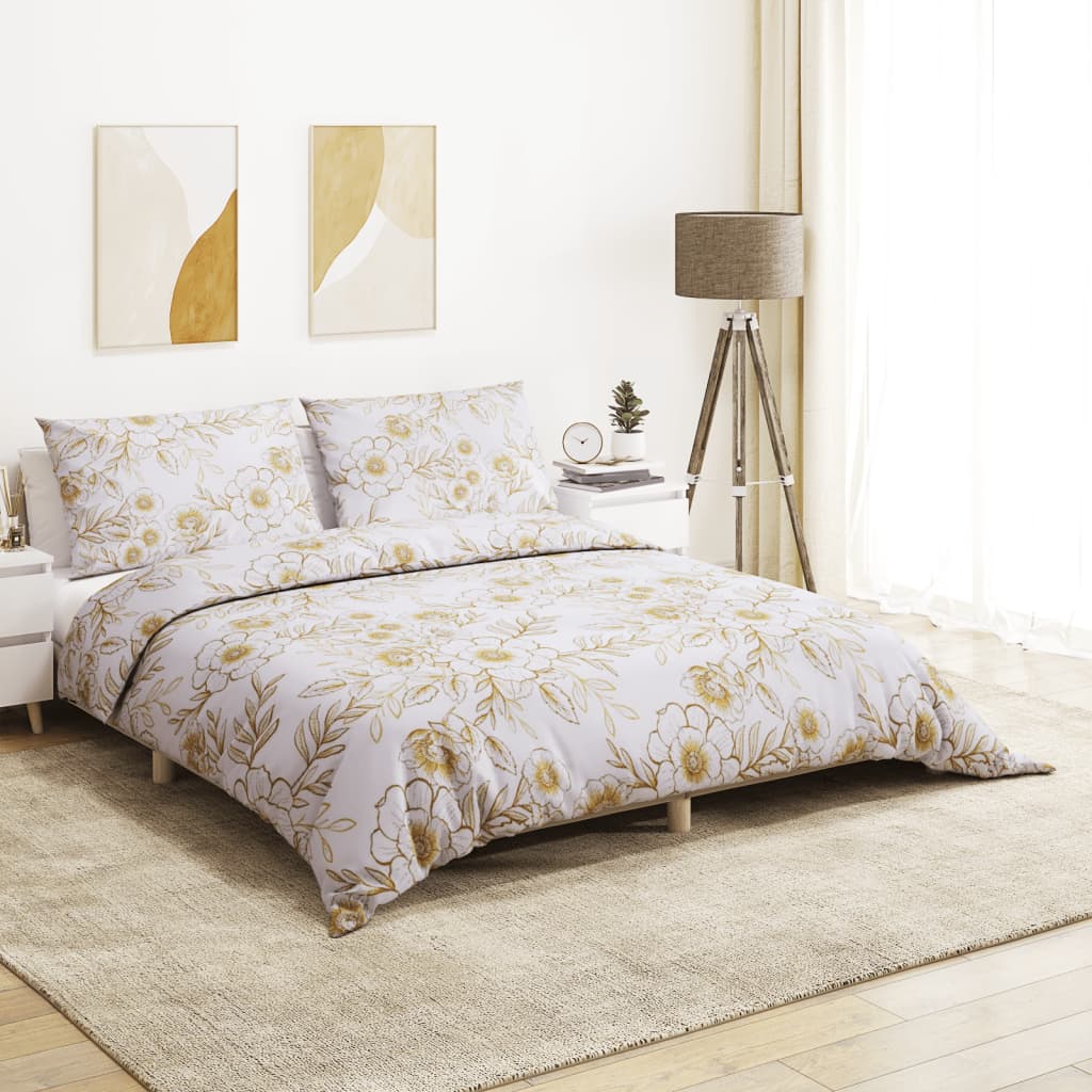 Duvet Cover Set White and Brown 155x220 cm Cotton