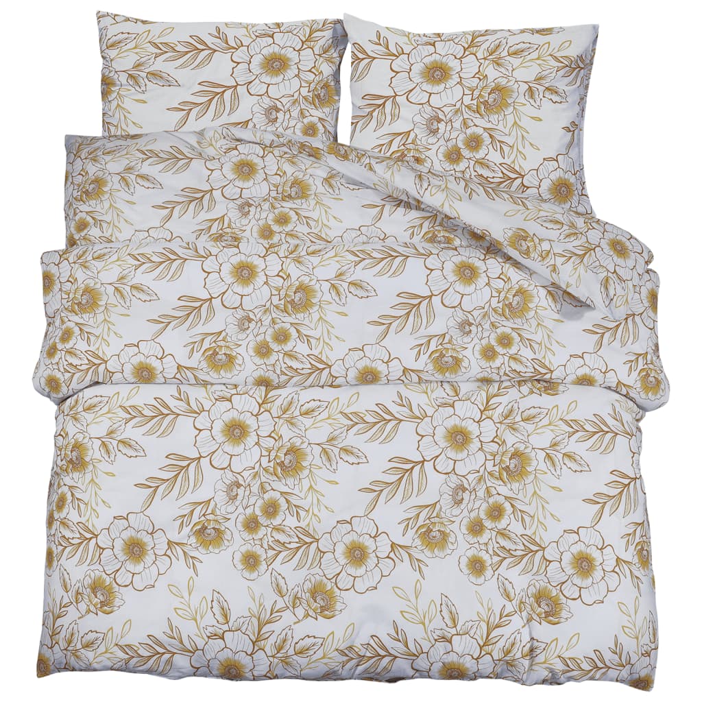 Duvet Cover Set White and Brown 200x220 cm Cotton