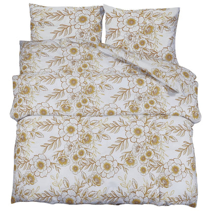 Duvet Cover Set White and Brown 200x220 cm Cotton