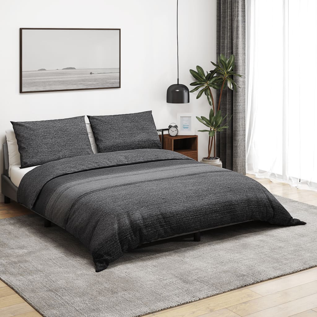 Duvet Cover Set Dark Grey 220x240 cm Cotton