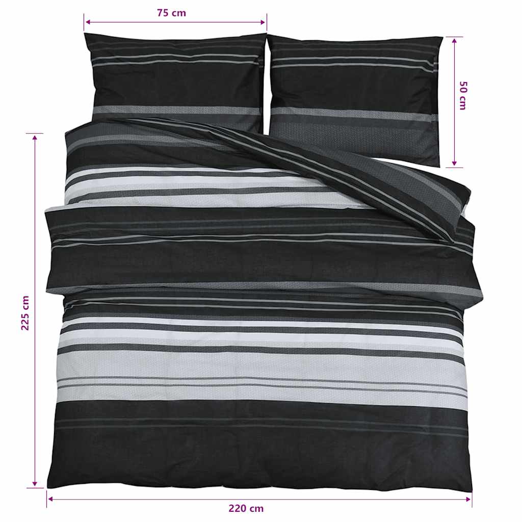 Duvet Cover Set Black and White 225x220 cm Cotton