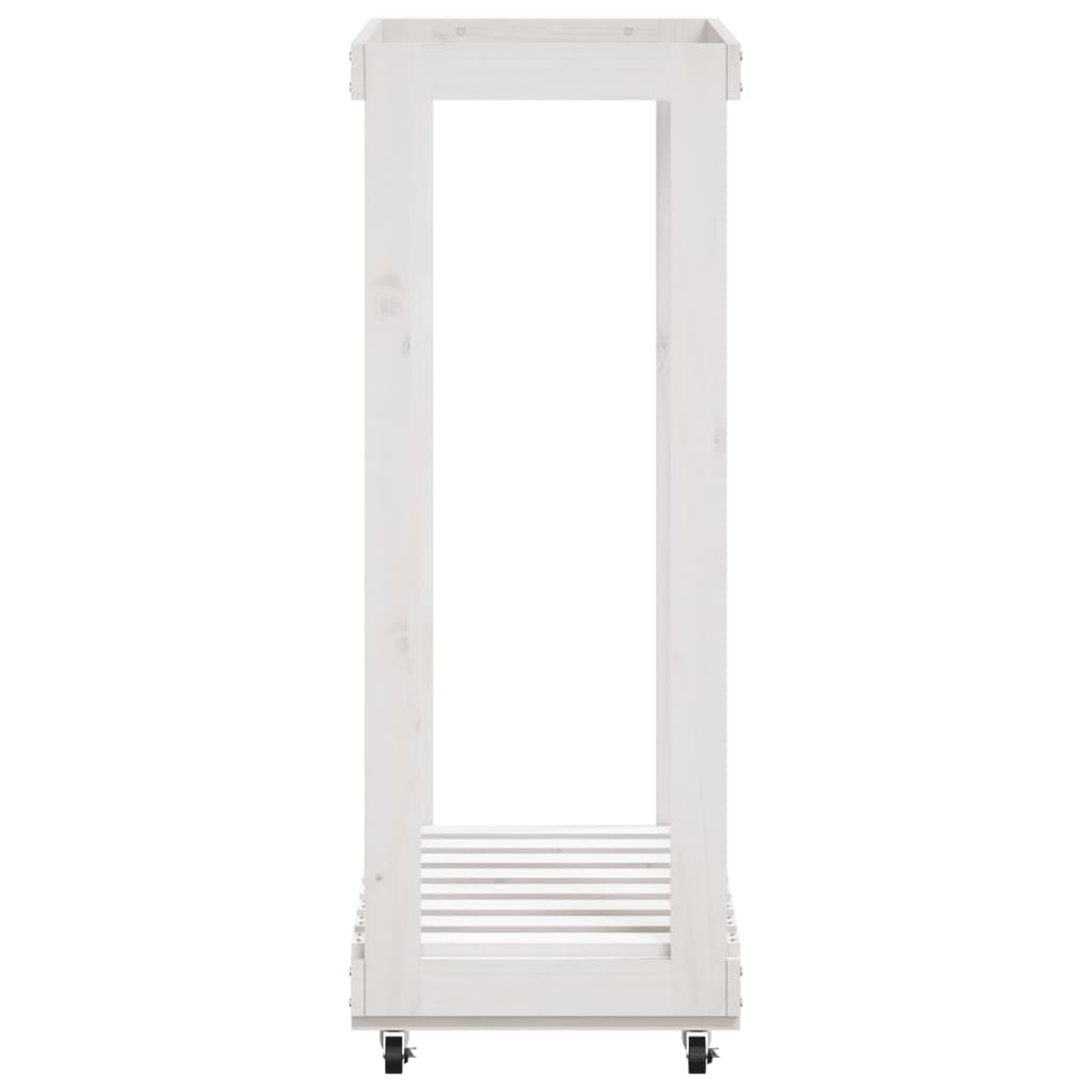 Log Holder with Wheels White 76.5x40x108 cm Solid Wood Pine