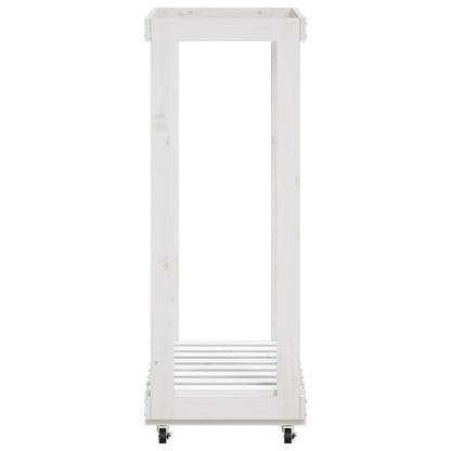 Log Holder with Wheels White 76.5x40x108 cm Solid Wood Pine
