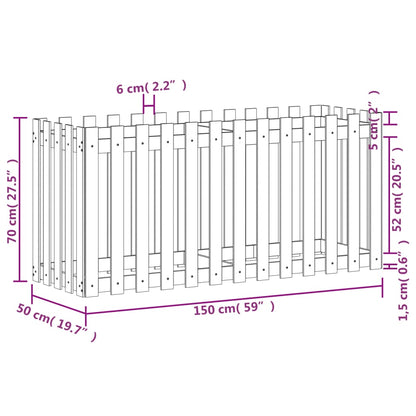 Garden Raised Bed with Fence Design White 150x50x70 cm Solid Wood Pine