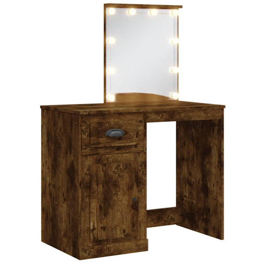 Dressing Table with LED Lights Smoked Oak 90x42x132.5 cm