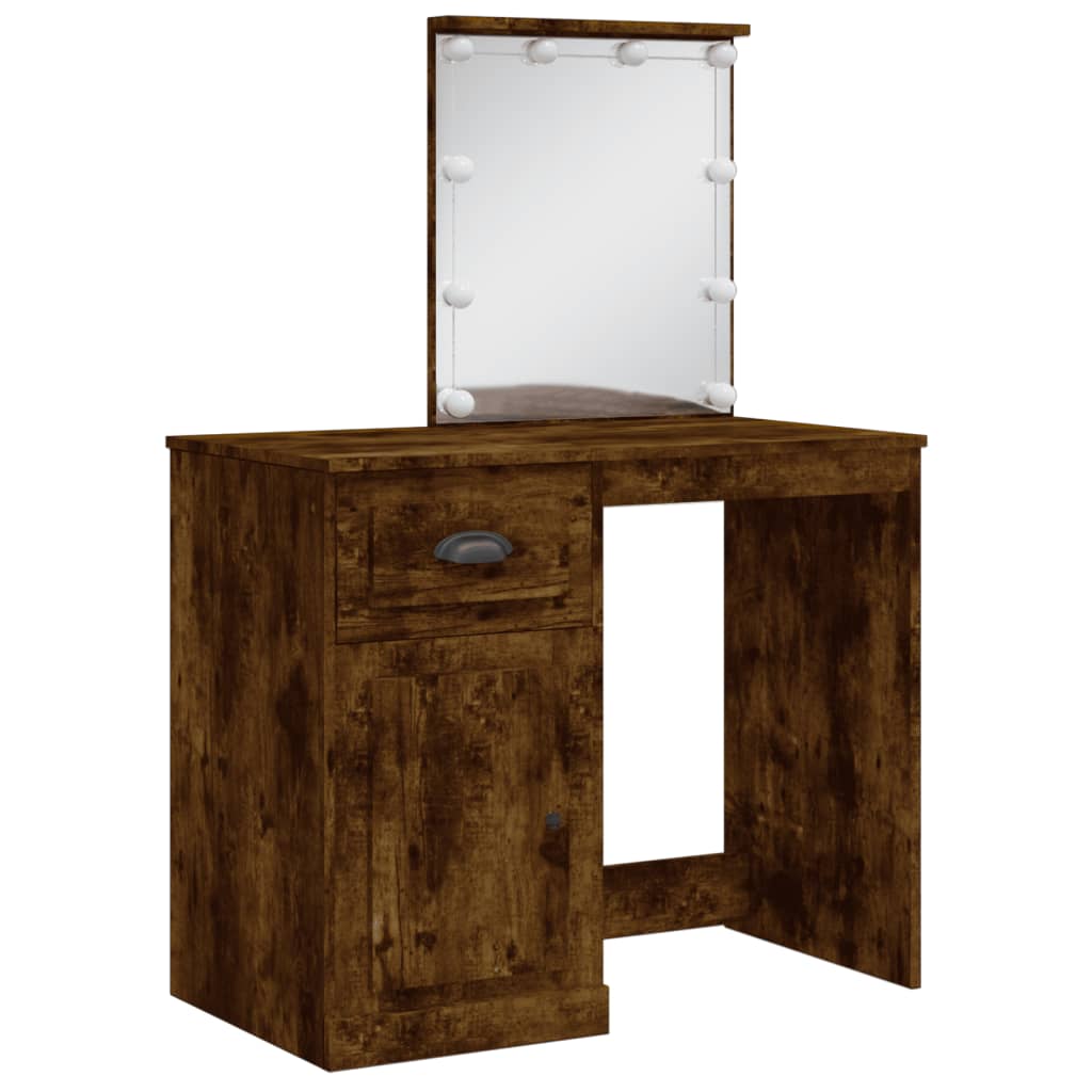 Dressing Table with LED Lights Smoked Oak 90x42x132.5 cm