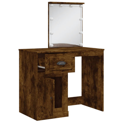 Dressing Table with LED Lights Smoked Oak 90x42x132.5 cm