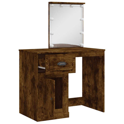 Dressing Table with LED Lights Smoked Oak 90x42x132,5 cm