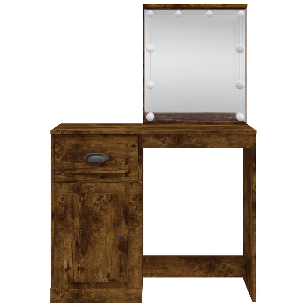 Dressing Table with LED Lights Smoked Oak 90x42x132.5 cm