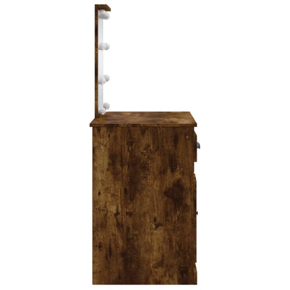 Dressing Table with LED Lights Smoked Oak 90x42x132.5 cm
