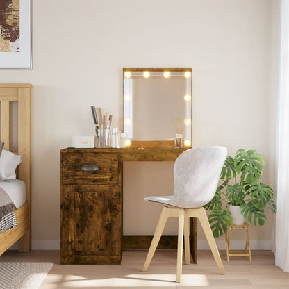 Dressing Table with LED Lights Smoked Oak 90x42x132.5 cm