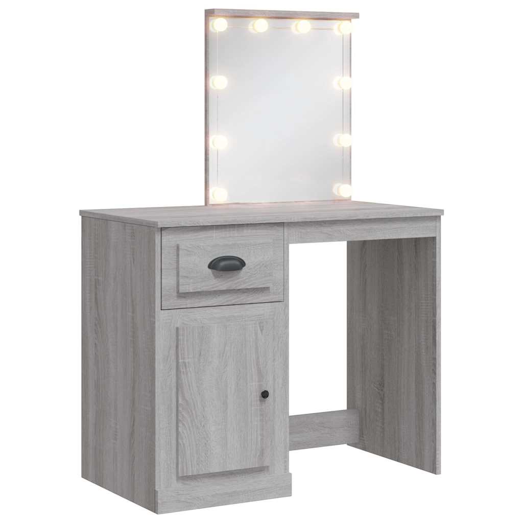 Dressing Table with LED Lights Grey Sonoma 90x42x132,5 cm
