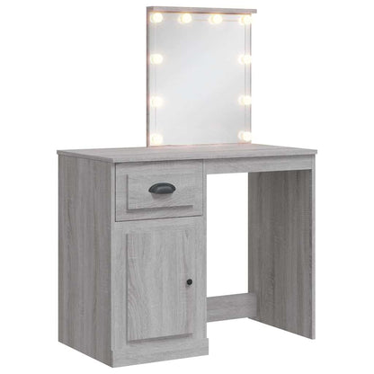 Dressing Table with LED Lights Grey Sonoma 90x42x132,5 cm
