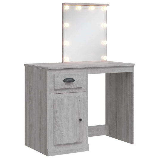 Dressing Table with LED Lights Grey Sonoma 90x42x132,5 cm