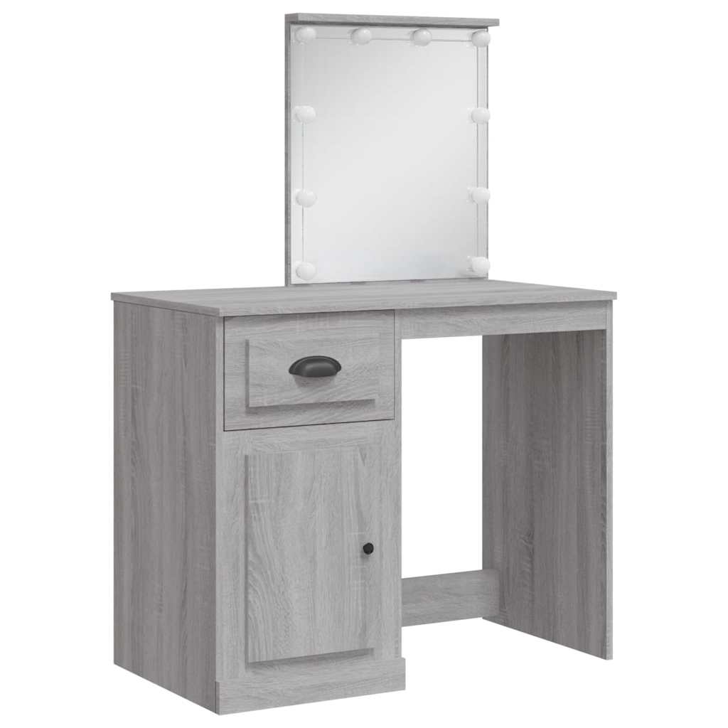Dressing Table with LED Lights Grey Sonoma 90x42x132,5 cm