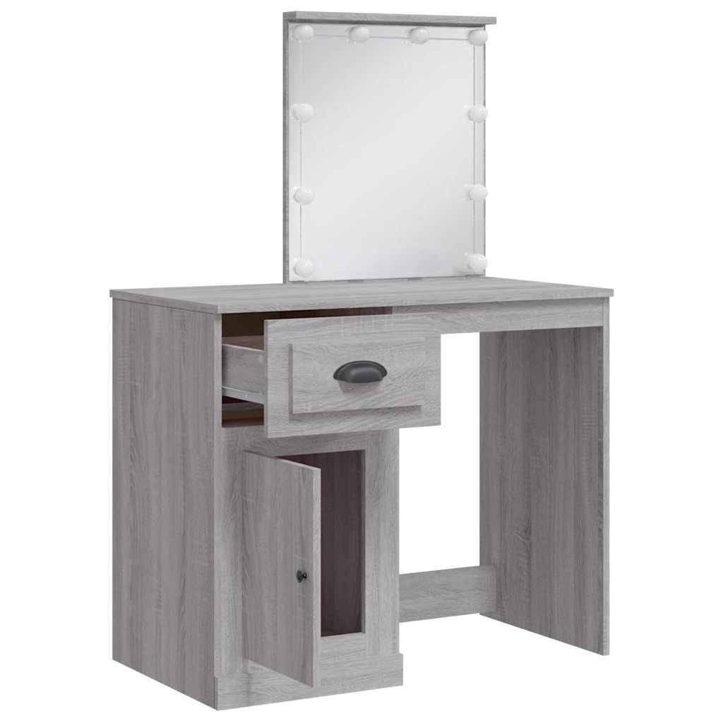 Dressing Table with LED Lights Grey Sonoma 90x42x132,5 cm
