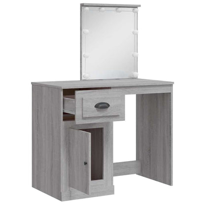 Dressing Table with LED Lights Grey Sonoma 90x42x132,5 cm