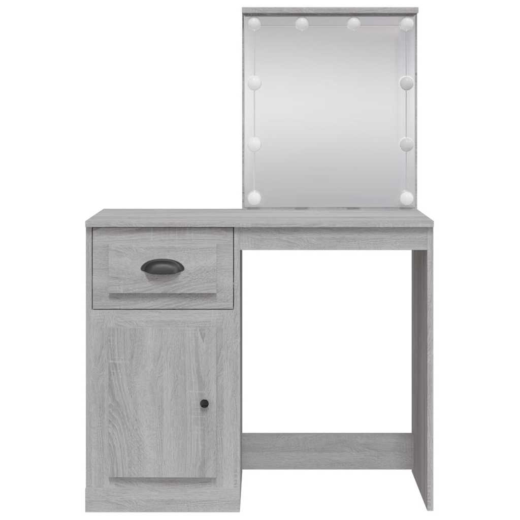 Dressing Table with LED Lights Grey Sonoma 90x42x132,5 cm
