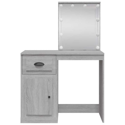 Dressing Table with LED Lights Grey Sonoma 90x42x132,5 cm