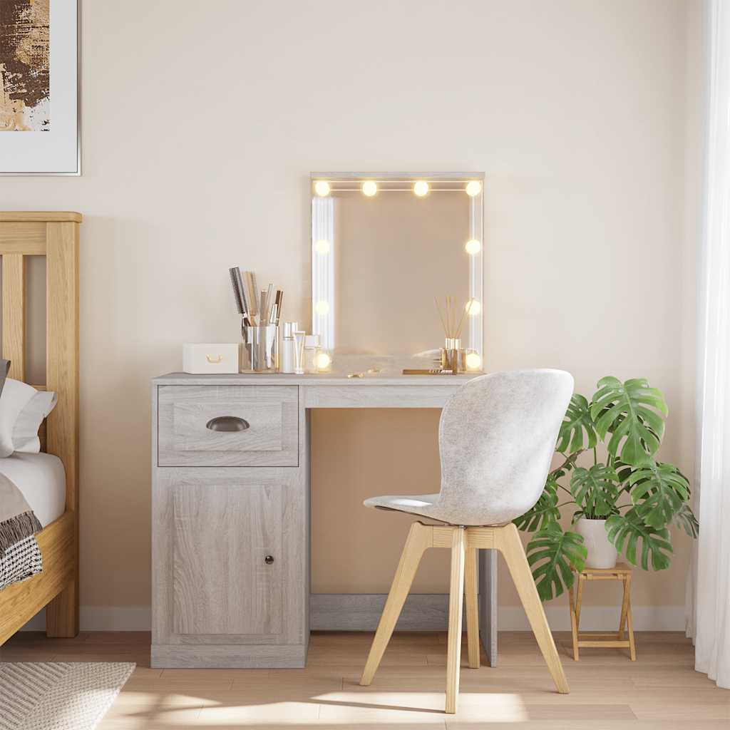 Dressing Table with LED Lights Grey Sonoma 90x42x132,5 cm