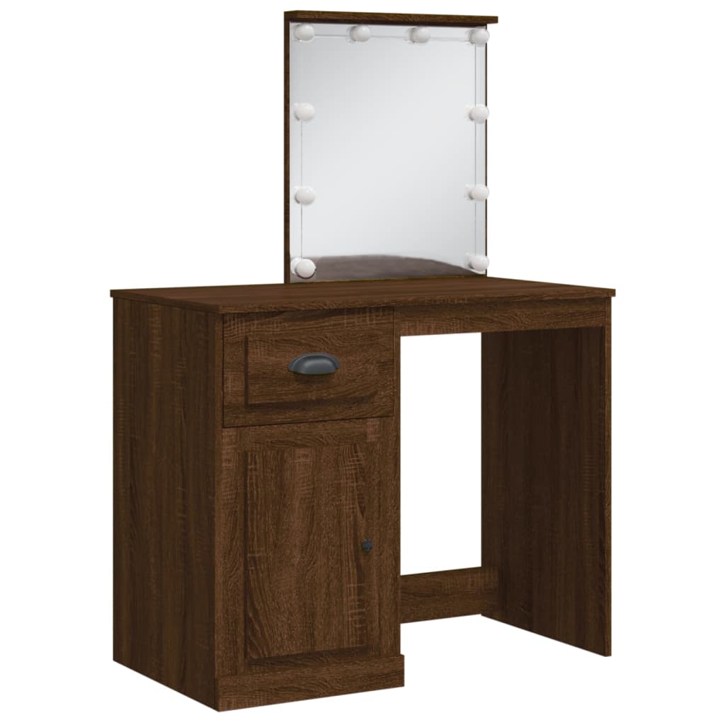 Dressing Table with LED Lights Brown Oak 90x42x132.5 cm