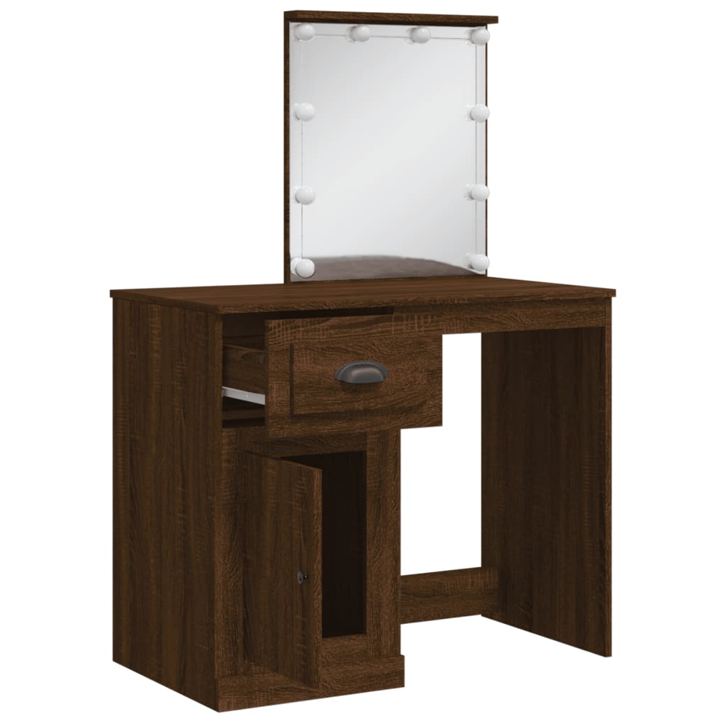 Dressing Table with LED Lights Brown Oak 90x42x132.5 cm
