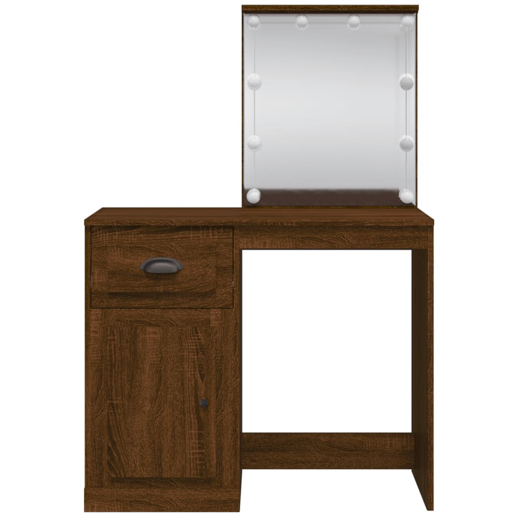 Dressing Table with LED Lights Brown Oak 90x42x132.5 cm