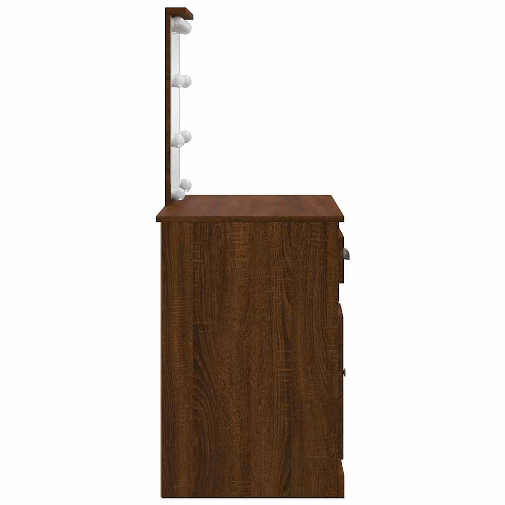 Dressing Table with LED Lights Brown Oak 90x42x132,5 cm