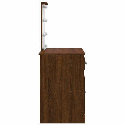 Dressing Table with LED Lights Brown Oak 90x42x132,5 cm