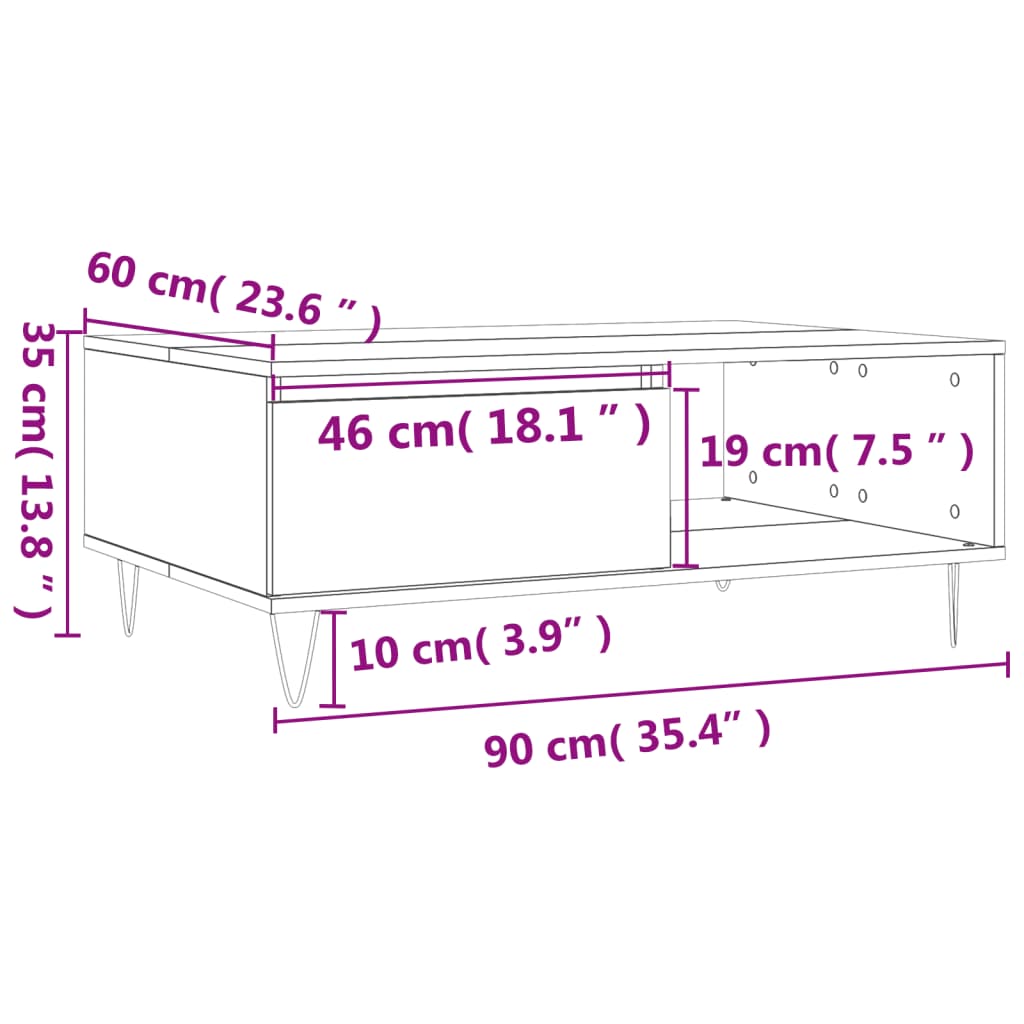 Coffee Table Concrete Grey 90x60x35 cm Engineered Wood