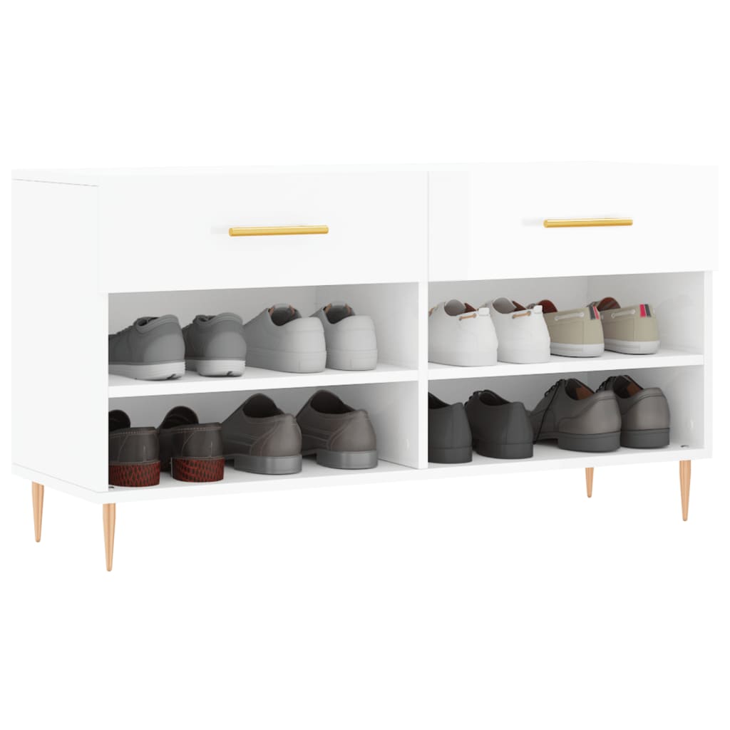 Shoe Bench High Gloss White 102x35x55 cm Engineered Wood