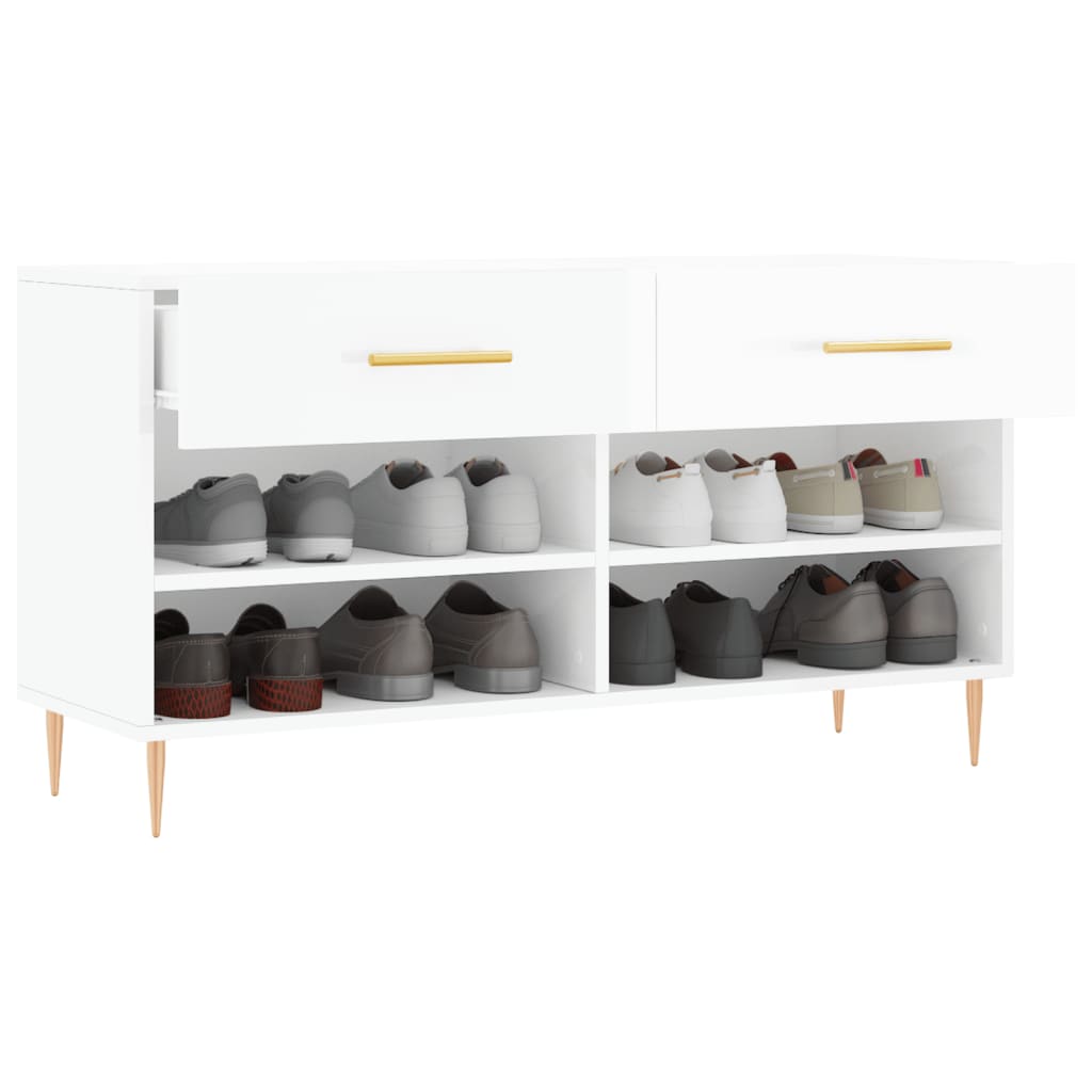 Shoe Bench High Gloss White 102x35x55 cm Engineered Wood