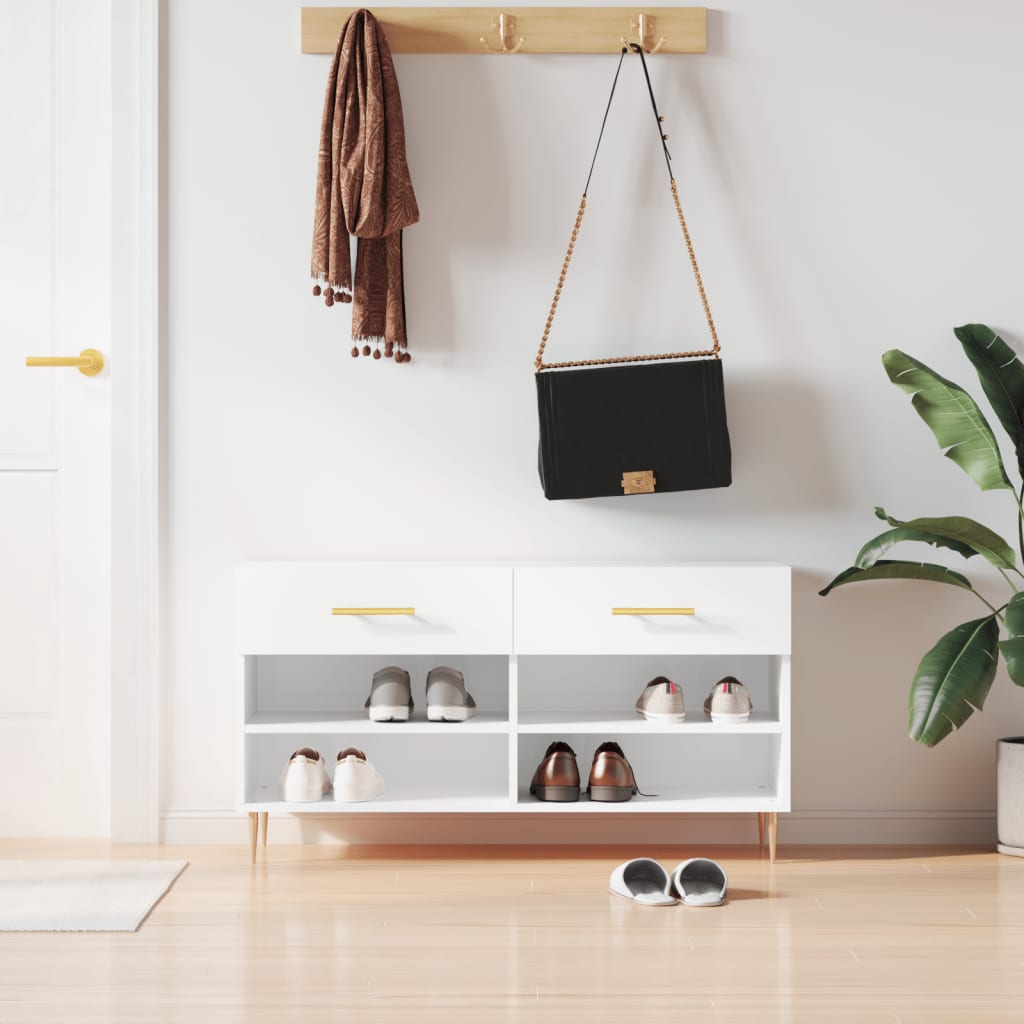 Shoe Bench High Gloss White 102x35x55 cm Engineered Wood