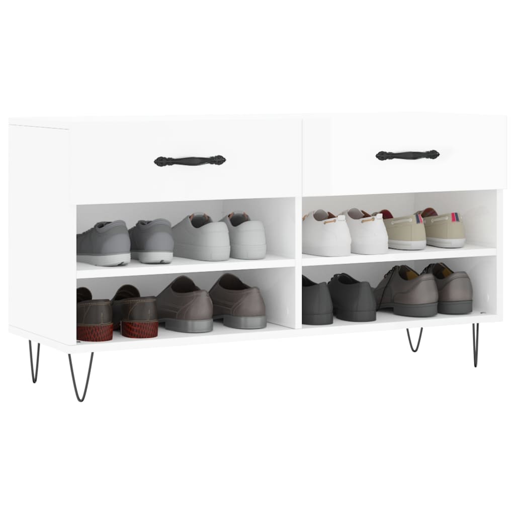 Shoe Bench High Gloss White 102x35x55 cm Engineered Wood