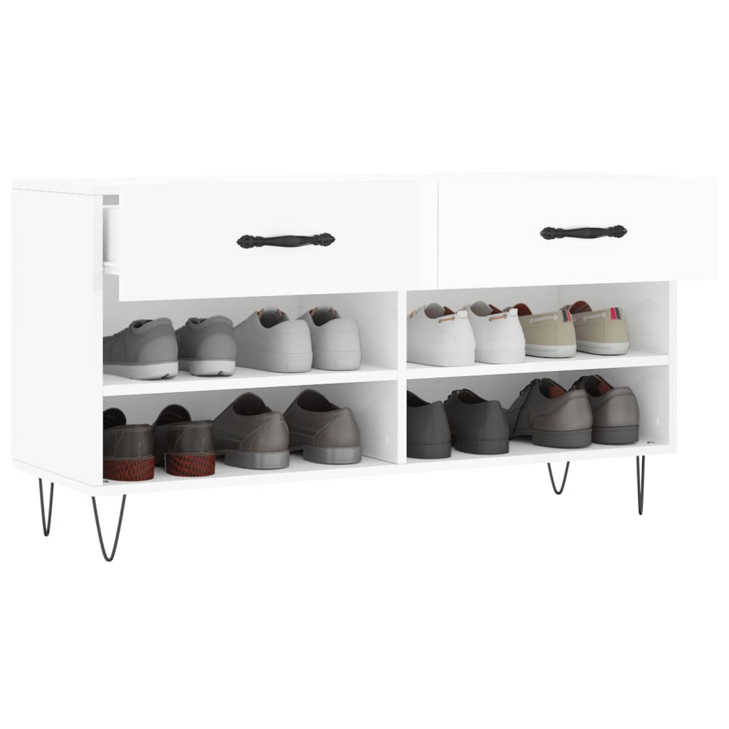 Shoe Bench High Gloss White 102x35x55 cm Engineered Wood