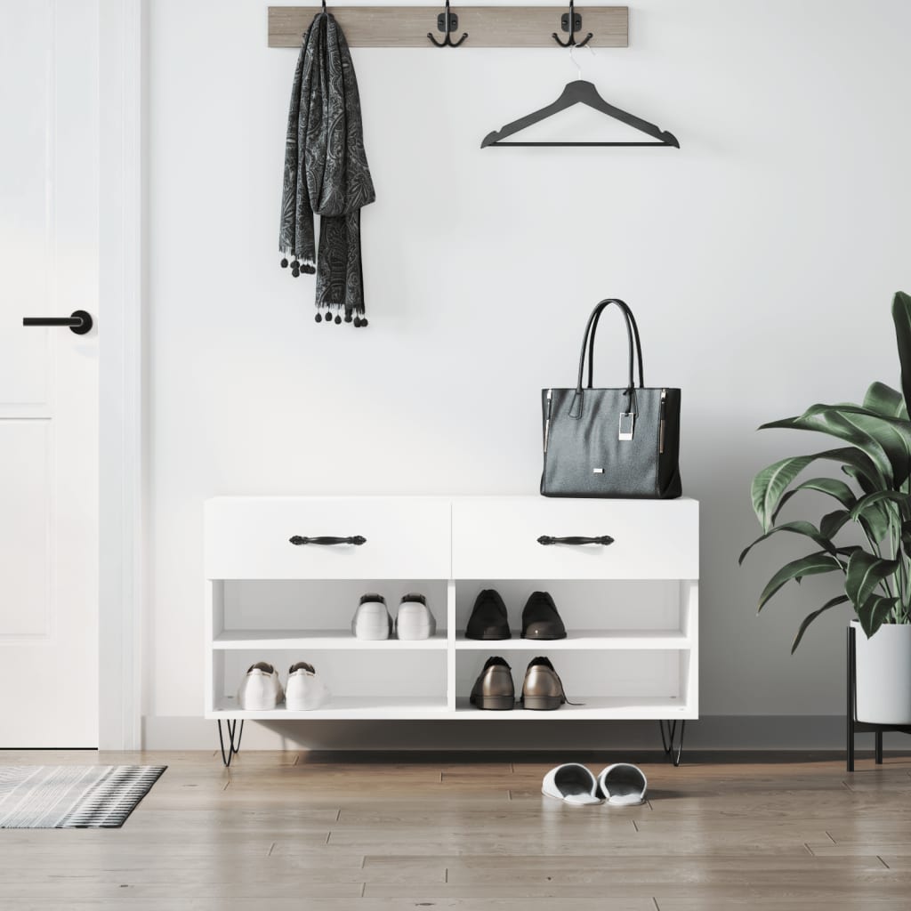 Shoe Bench High Gloss White 102x35x55 cm Engineered Wood