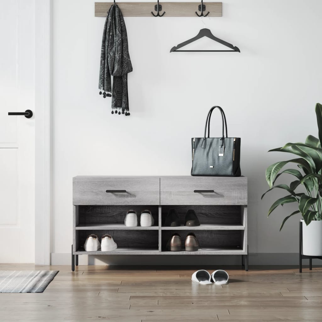 Shoe Bench Grey Sonoma 102x35x55 cm Engineered Wood