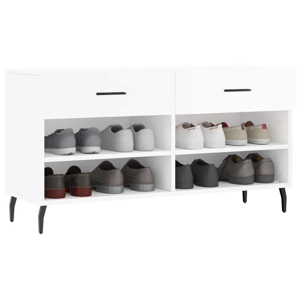Shoe Bench High Gloss White 102x35x55 cm Engineered Wood