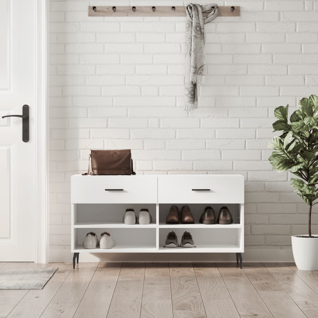 Shoe Bench High Gloss White 102x35x55 cm Engineered Wood