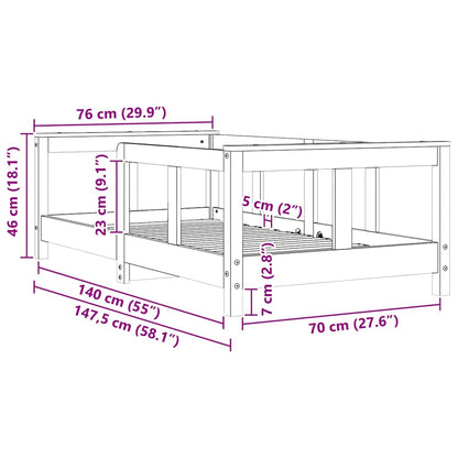 Kids Bed Frame White 70x140 cm Solid Wood Pine