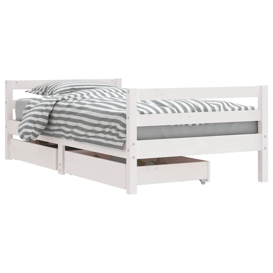 Kids Bed Frame with Drawers White 80x160 cm Solid Wood Pine