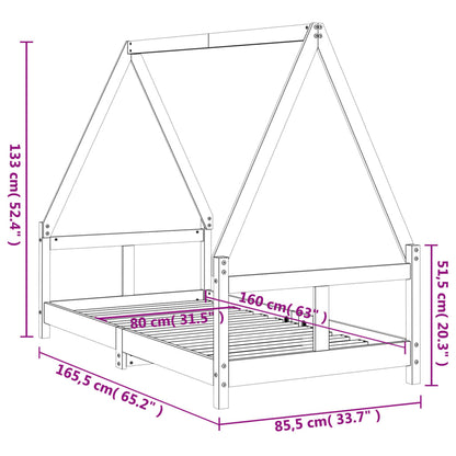 Kids Bed Frame 80x160 cm Solid Wood Pine
